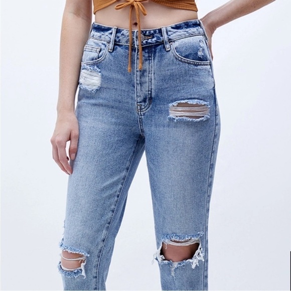 PacSun Light Blue Distressed High Rise Mom Jeans 26 - Picture 4 of 15